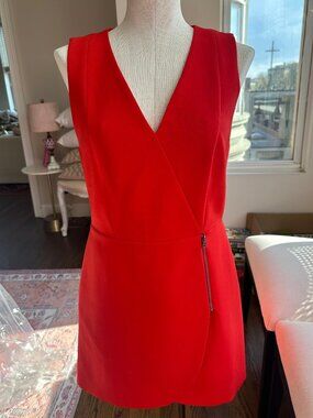 Alice + Olivia Lennon Mini Short Dress Red Zip Sleeveless V Neck A Line Size 10